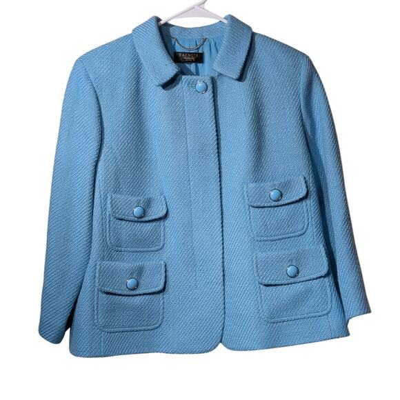 Talbots Black Label Robin's Egg Blue Mid-Century Style Wool Jacket Sz Approx L P - Picture 15 of 15